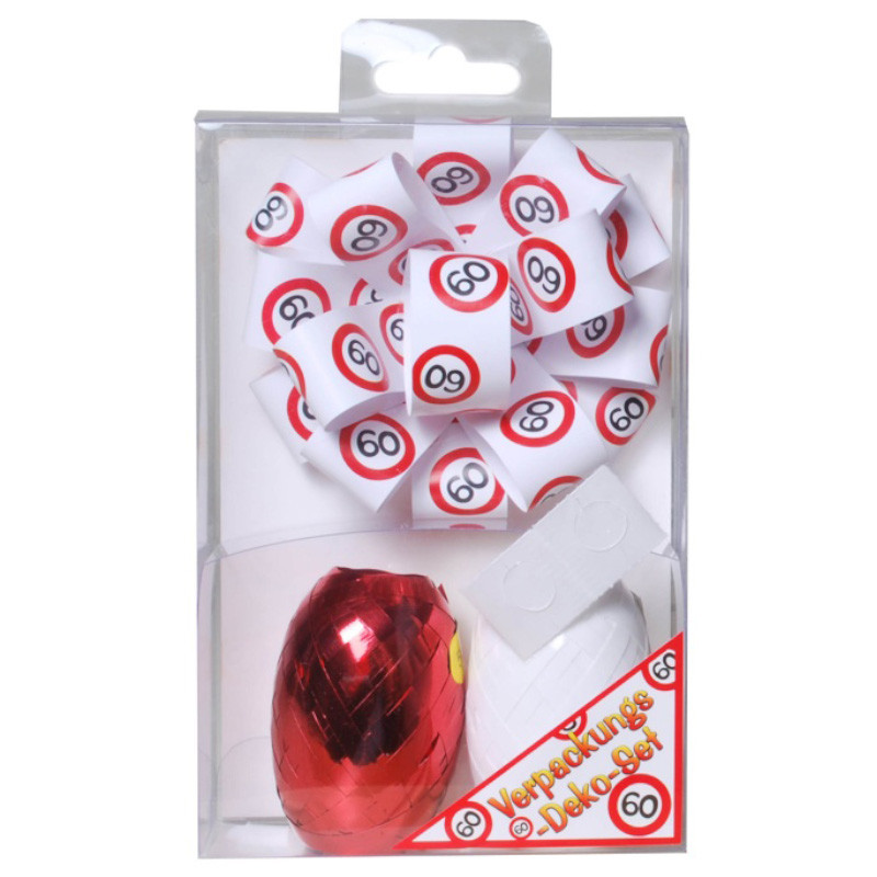 Udo Schmidt Verpackungs-Deko-Set 60 3-tlg Schleife und Geschenkband rot weiß zum 60 Geburtstag